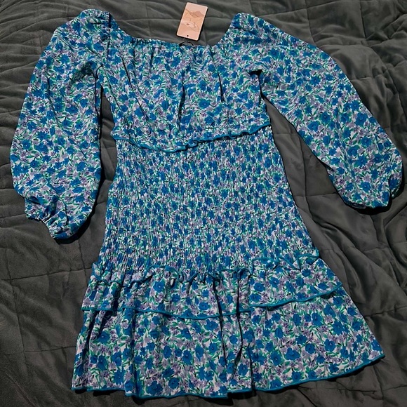 Blue mini floral summer dress - Picture 2 of 4